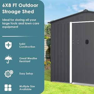 Incbruce 6X8 Ft Outdoor Storage Shed, Double Sloping Roof Metal Shed, Garden Storage Shed with Sliding Door, Metal Shed Kit with Double Doorknobs and Air Vents (Grey)