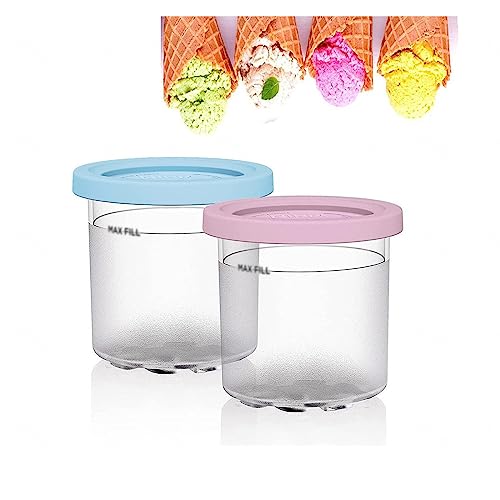 DISXENT 2/4/6PCS Creami Deluxe Pints, for Ninja Creami Accessories,16 OZ Icecream Container Airtight,Reusable Compatible NC301 NC300 NC299AMZ Series Ice Cream Maker,Pink+Blue-6PCS