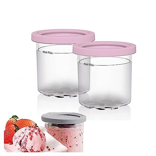 VRINO 2/4/6PCS Creami Pints and Lids, for Ninja Creami Pint,16 OZ Ice Cream Containers with Lids Dishwasher Safe,Leak Proof for NC301 NC300 NC299AM Series Ice Cream Maker,Pink-2PCS