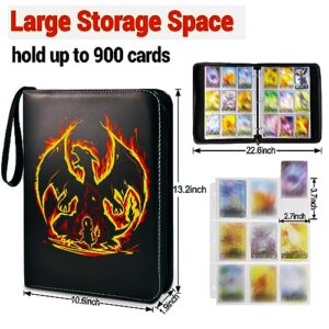 Trading Card Binder Fit 900 Cards Pokemon Card Binder 9-Pocket with 50 Removable Sleeves Trading Card Holder Binder for Most Standard Size Game Cards