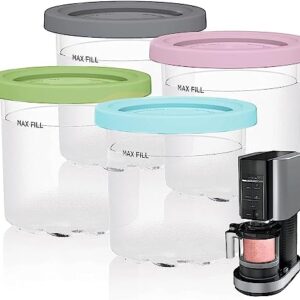 Aebitsry Containers Replacement for Ninja Creami Pints and Lids - 4 Pack, 16oz Cup Compatible with NC301 NC300 NC299AMZ Series Ice Cream Maker, BPA Free Dishwasher Safe Leak Proof, Pink/Green/Grey/Blue