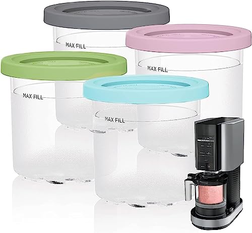 Aebitsry Containers Replacement for Ninja Creami Pints and Lids - 4 Pack, 16oz Cup Compatible with NC301 NC300 NC299AMZ Series Ice Cream Maker, BPA Free Dishwasher Safe Leak Proof, Pink/Green/Grey/Blue