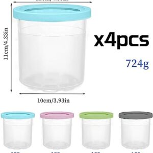 Aebitsry Containers Replacement for Ninja Creami Pints and Lids - 4 Pack, 16oz Cup Compatible with NC301 NC300 NC299AMZ Series Ice Cream Maker, BPA Free Dishwasher Safe Leak Proof, Pink/Green/Grey/Blue