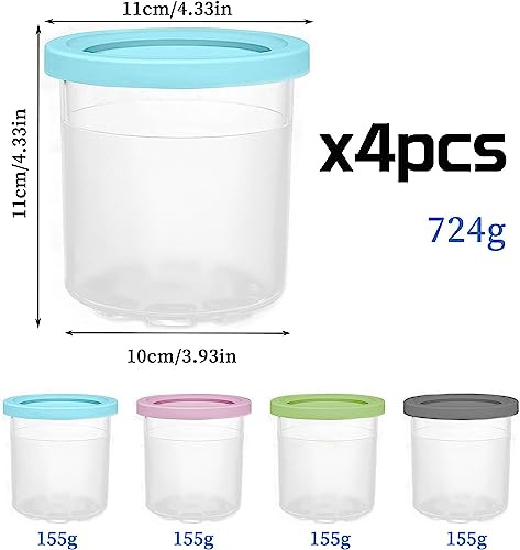 Aebitsry Containers Replacement for Ninja Creami Pints and Lids - 4 Pack, 16oz Cup Compatible with NC301 NC300 NC299AMZ Series Ice Cream Maker, BPA Free Dishwasher Safe Leak Proof, Pink/Green/Grey/Blue