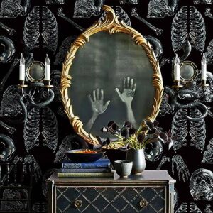 Peel and Stick Wallpaper Gothic Wallpaper Clear Crystal Skull Wallpaper Black Removable Wallpaper Removable Accent Wall Decorations Temporary Wallpaper for Bedroom & Halloween Party 17.3"x118.1"