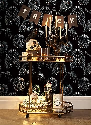 Peel and Stick Wallpaper Gothic Wallpaper Clear Crystal Skull Wallpaper Black Removable Wallpaper Removable Accent Wall Decorations Temporary Wallpaper for Bedroom & Halloween Party 17.3"x118.1"