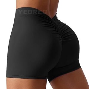 YEOREO Workout Shorts Womens Scrunch Butt Gym Shorts for Women V Back Booty Butt Lifting Biker Compression Spandex Yoga Daze Shorts Black Medium