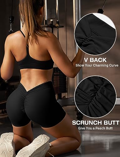 YEOREO Workout Shorts Womens Scrunch Butt Gym Shorts for Women V Back Booty Butt Lifting Biker Compression Spandex Yoga Daze Shorts Black Medium