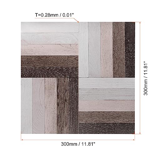 uxcell Peel and Stick Floor Wall Tiles Sticker, 10Pcs 12"x12" Self-Adhesive Wood Grain Floor Stickers Matte Frosted Flooring Tiles for Kitchen Bathroom and Home Decor, Beige+Grey