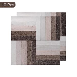 uxcell Peel and Stick Floor Wall Tiles Sticker, 10Pcs 12"x12" Self-Adhesive Wood Grain Floor Stickers Matte Frosted Flooring Tiles for Kitchen Bathroom and Home Decor, Beige+Grey