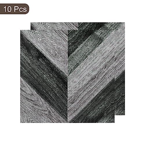 uxcell Peel and Stick Floor Wall Tiles Sticker, 10Pcs 12"x12" Self-Adhesive Wood Grain Floor Stickers Matte Frosted Flooring Tiles for Kitchen Bathroom and Home Decor, Dark Grey