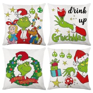 ikopink christmas pillow covers - christmas throw pillows covers18x18 set of 4,pillow covers for christmas decorations,winter farmhouse cushion cover for sofa