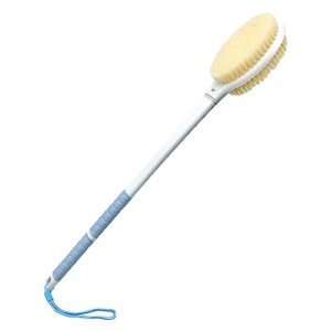 body scrubber anti slip long handle for shower,dual-sided shower brush with soft and stiff bristles, 20.07in showering exfoliator for men and women(blue)