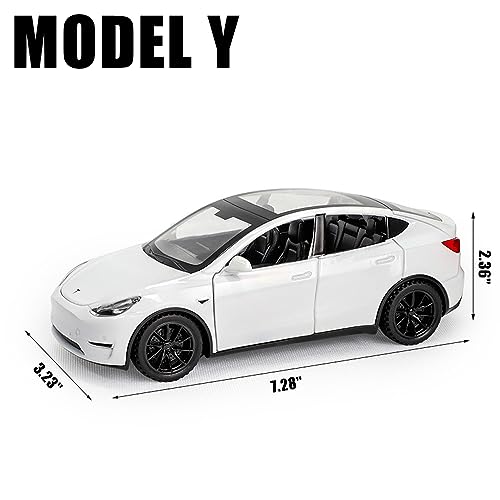 Model Y Toy Cars 1/24 Alloy Diecast Model Car, Pull Back Model Y Model Car with Light and Sound, Tesla Big Model Y Car Model Toy Suitable for Kids Adults Birthday Gift (White)