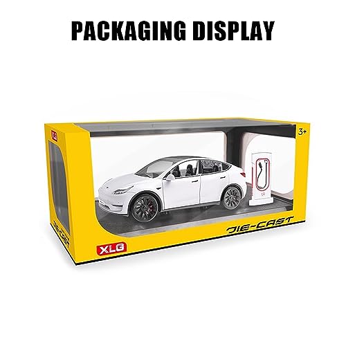 Model Y Toy Cars 1/24 Alloy Diecast Model Car, Pull Back Model Y Model Car with Light and Sound, Tesla Big Model Y Car Model Toy Suitable for Kids Adults Birthday Gift (White)