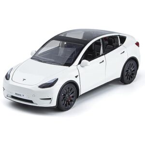 Model Y Toy Cars 1/24 Alloy Diecast Model Car, Pull Back Model Y Model Car with Light and Sound, Tesla Big Model Y Car Model Toy Suitable for Kids Adults Birthday Gift (White)