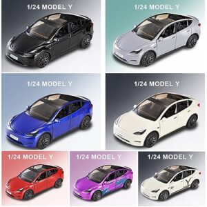 Model Y Toy Cars 1/24 Alloy Diecast Model Car, Pull Back Model Y Model Car with Light and Sound, Tesla Big Model Y Car Model Toy Suitable for Kids Adults Birthday Gift (White)