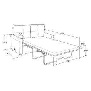 JUBILOOM Pull Out Couch Sofa Beds with 2 USB Ports, 2-in-1 Convertible Folding Futon Sleeper Bed, Upholstery Twin Loveseat Sofa for Living Room Apartment, Office Small Space, Dorm, (Light Grey)