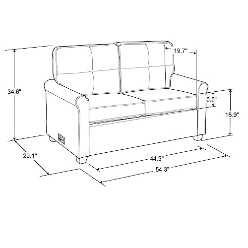 JUBILOOM Pull Out Couch Sofa Beds with 2 USB Ports, 2-in-1 Convertible Folding Futon Sleeper Bed, Upholstery Twin Loveseat Sofa for Living Room Apartment, Office Small Space, Dorm, (Light Grey)