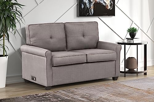 JUBILOOM Pull Out Couch Sofa Beds with 2 USB Ports, 2-in-1 Convertible Folding Futon Sleeper Bed, Upholstery Twin Loveseat Sofa for Living Room Apartment, Office Small Space, Dorm, (Light Grey)