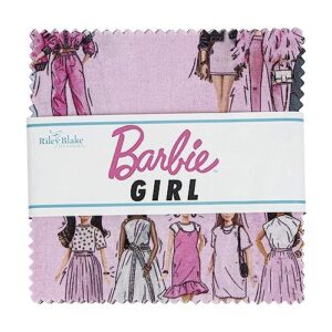 riley blake collection of barbie-themed merchandise, including 5” stackers, rolies, panels, and more… (barbie girl 5" stacker)