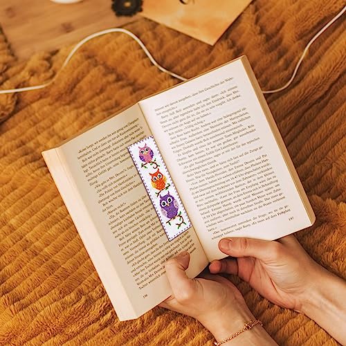 10Pcs Cross-Stitch Stamped Kits,Cross Stitch Bookmark Kits Pre-Sorted Floss for Kids Adults Beginner, DIY Pre-Printed Crossstitch for Book Lovers (5 Styles)