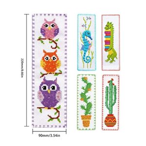 10Pcs Cross-Stitch Stamped Kits,Cross Stitch Bookmark Kits Pre-Sorted Floss for Kids Adults Beginner, DIY Pre-Printed Crossstitch for Book Lovers (5 Styles)