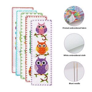 10Pcs Cross-Stitch Stamped Kits,Cross Stitch Bookmark Kits Pre-Sorted Floss for Kids Adults Beginner, DIY Pre-Printed Crossstitch for Book Lovers (5 Styles)