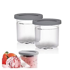 disxent 2/4/6pcs creami pint containers, for ninja creamy pints lids,16 oz ice cream pint containers reusable,leaf-proof compatible nc301 nc300 nc299amz series ice cream maker,gray-2pcs