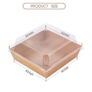 DESUNESS 50 Pack Paper Charcuterie Boxes with Clear Lids, 5" Brown Oil-Proof Paper Dessert Boxes Food Containers for Bakery, Macaron, Sandwich, Cookies, Mini Cakes (Box)