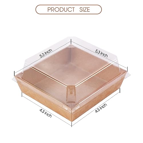 DESUNESS 50 Pack Paper Charcuterie Boxes with Clear Lids, 5" Brown Oil-Proof Paper Dessert Boxes Food Containers for Bakery, Macaron, Sandwich, Cookies, Mini Cakes (Box)