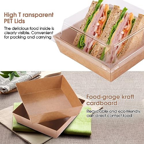 DESUNESS 50 Pack Paper Charcuterie Boxes with Clear Lids, 5" Brown Oil-Proof Paper Dessert Boxes Food Containers for Bakery, Macaron, Sandwich, Cookies, Mini Cakes (Box)