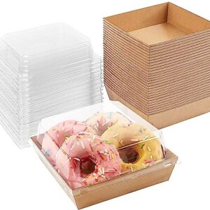 DESUNESS 50 Pack Paper Charcuterie Boxes with Clear Lids, 5" Brown Oil-Proof Paper Dessert Boxes Food Containers for Bakery, Macaron, Sandwich, Cookies, Mini Cakes (Box)