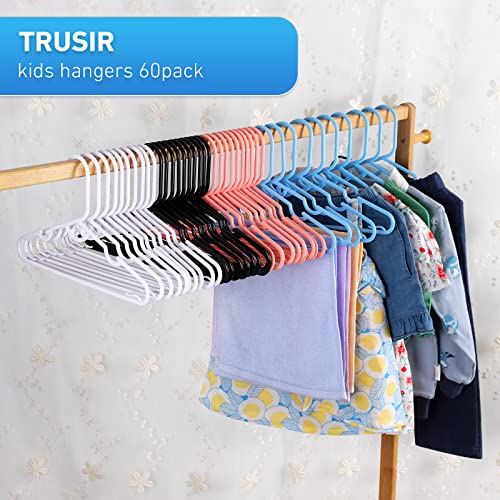 trusir Kids Hangers 60 Pack - 11.5 Inch Toddler Hangers for Closet - Infant for Closet Baby Clothes - White Hangers for Closet - Ideal for Kids Standard Use (White,60Pack)