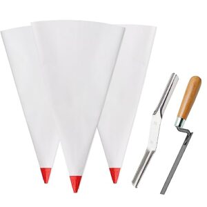 tahikem 3 pack tile grout masonry mortar bag, 12" by 24" heavy duty tear resistant puncture tip cement sealer bag, mortar bag masonry, grout bag for tile installation, grouting bag (12x24 inch, red)