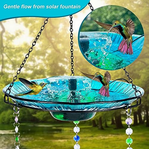 Headak Life Hummingbird Feeder and Bird Bath for Outdoors 2-in-1 for Small Birds - Hummingbird Bath Fountain with 3 Red Feeder Pots - Hanging Solar Bird Bath Fountains