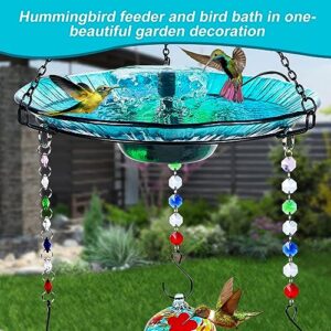 Headak Life Hummingbird Feeder and Bird Bath for Outdoors 2-in-1 for Small Birds - Hummingbird Bath Fountain with 3 Red Feeder Pots - Hanging Solar Bird Bath Fountains