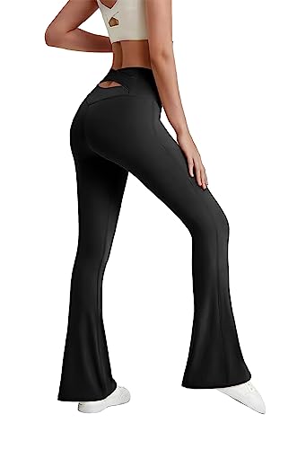 LAOARA Women Bootcut Yoga Pants Crossover Tummy Control Workout Legging High Waist Stretch Pants Black L