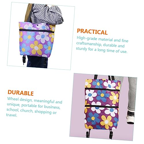 Tofficu Pull Bag Plastic Tote Bag Trolly Cart with Wheels Folding Shopping Cart Folding Cart with Wheels Tote Bag with Wheels Foldable Shopping Cart with Wheels Oxford Cloth Shopping Bag