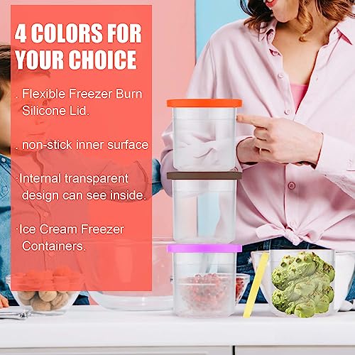 NQEUEPN 4pcs Ice Cream Pint Containers Tubs with Lids, Freezer Storage Replacement for Ninja Creami Pints Homemade for NC300 NC301 NC299AMZ Series