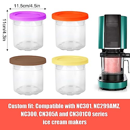 NQEUEPN 4pcs Ice Cream Pint Containers Tubs with Lids, Freezer Storage Replacement for Ninja Creami Pints Homemade for NC300 NC301 NC299AMZ Series