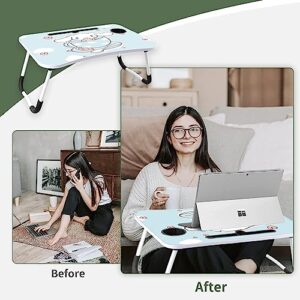 Kawaii Laptop Desk Foldable Kawaii Bed Desk Table Cute Folding Breakfast Tray Portable Lap Standing Desk Notebook Stand Reading Holder for Bed/Couch/Sofa/Floor