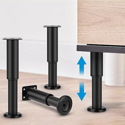 KONIGEEHRE [Upgraded 4 PCS Metal Adjustable Furniture Legs 7-11.8 inch, Heavy Duty Cabinet Legs Extension for Couch/Bed/Desk/Sofa/Table/Chair/Dresser, Replacement Legs for Furniture –Black