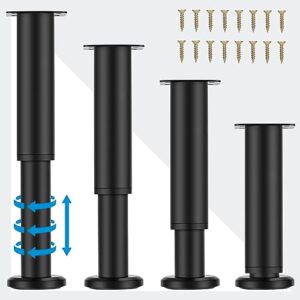 konigeehre [upgraded 4 pcs metal adjustable furniture legs 7-11.8 inch, heavy duty cabinet legs extension for couch/bed/desk/sofa/table/chair/dresser, replacement legs for furniture –black