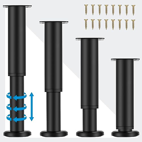 KONIGEEHRE [Upgraded 4 PCS Metal Adjustable Furniture Legs 7-11.8 inch, Heavy Duty Cabinet Legs Extension for Couch/Bed/Desk/Sofa/Table/Chair/Dresser, Replacement Legs for Furniture –Black