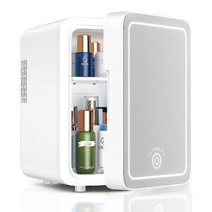 skincare fridge - makeup fridge with dimmable led light mirror, 4l mini fridge for bedroom, car, office & dorm, cooler & warmer, portable small refrigerator for cosmetics, skin care and food, white