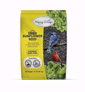 happy wings black oil sunflower seeds wild bird food- 15 pounds | no grow seed | bird seed for wild birds