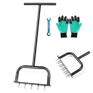 yuzee lawn aerator, aerator lawn tool 10 nails and an installation tool, 32.83" core aerator with garden gloves prevents hand wear and tear, use for yard and garden compacted soil aerator tool