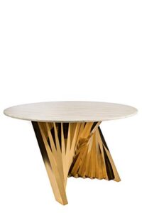 statements by j waterfall marble top dining table, gold, white
