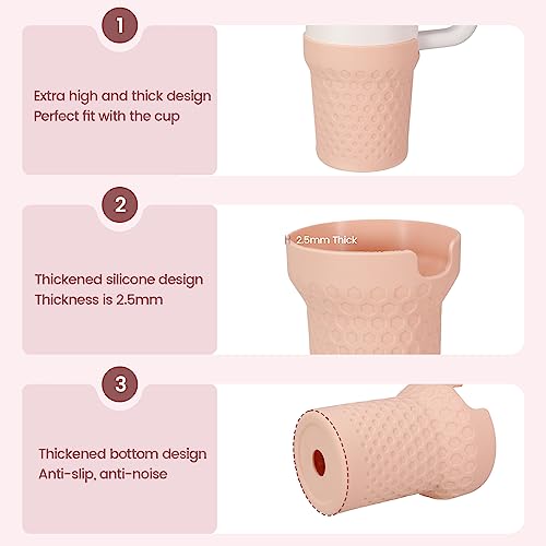 Thxbag Silicone Boot for Stanley Cup 40oz Quencher, Rose Boot Sleeve Cover Fit with Stanley H2.0 and Quencher Adventure Tumbler Accessories (40 oz, Rose Quartz)